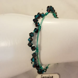 NWT HANDMADE Wire Wrap Bracelet Swarovski Green 7"